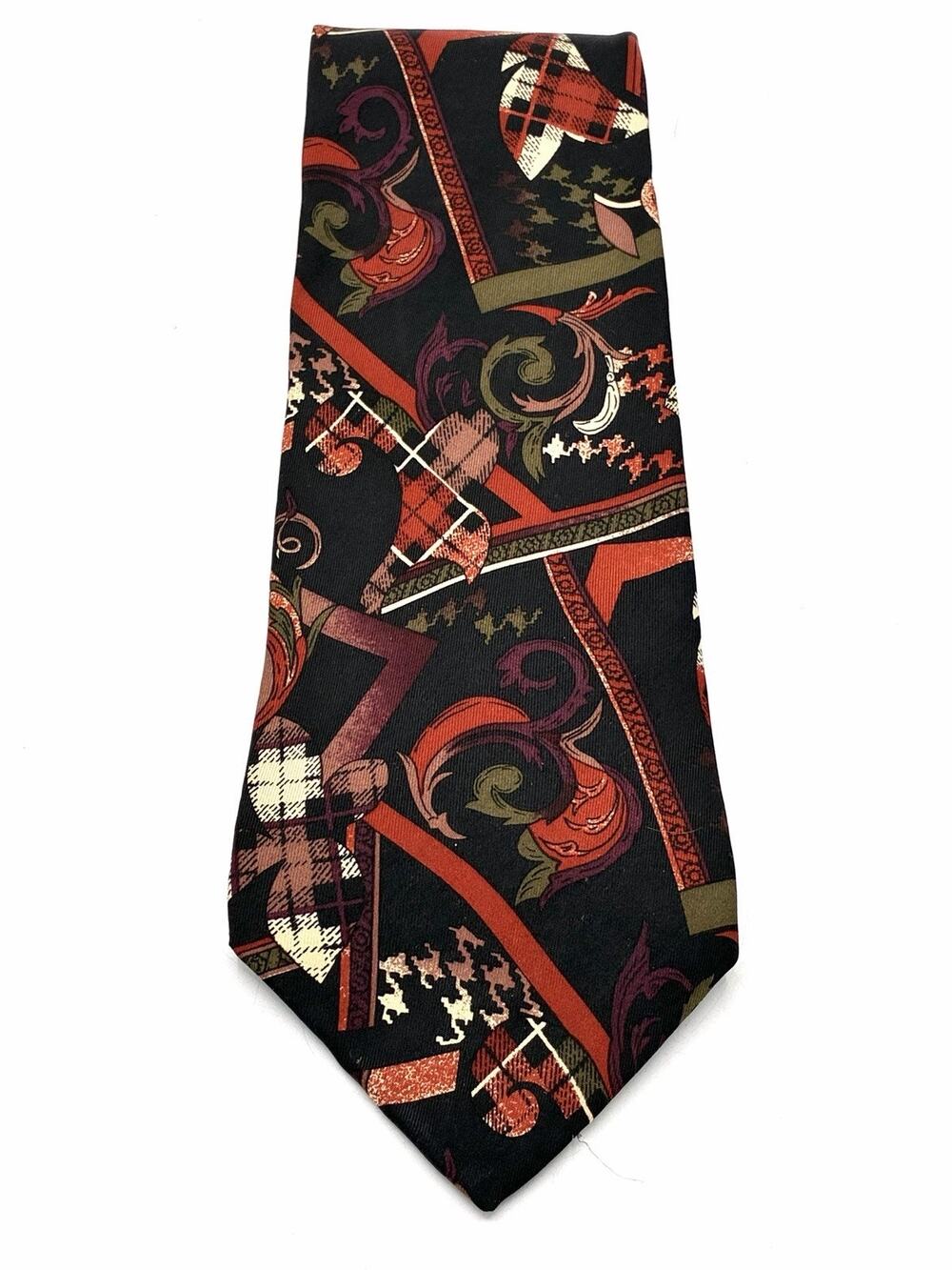 Vintage Mario Valentino Italian Silk Tie Abstract Geometric Burgundy Black